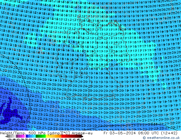 Height/Temp. 500 hPa Arpege-eu Pá 03.05.2024 06 UTC