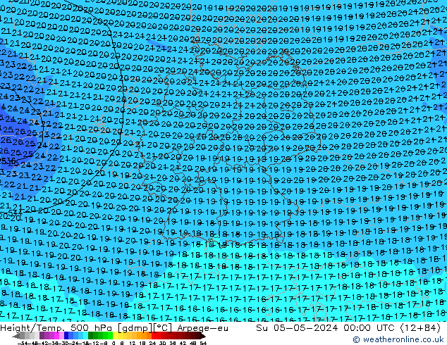 Hoogte/Temp. 500 hPa Arpege-eu zo 05.05.2024 00 UTC