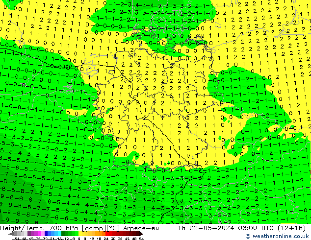 Height/Temp. 700 hPa Arpege-eu  02.05.2024 06 UTC