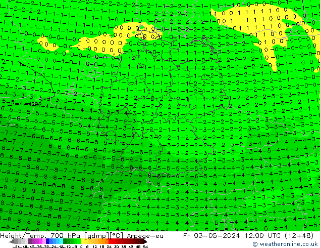 Yükseklik/Sıc. 700 hPa Arpege-eu Cu 03.05.2024 12 UTC