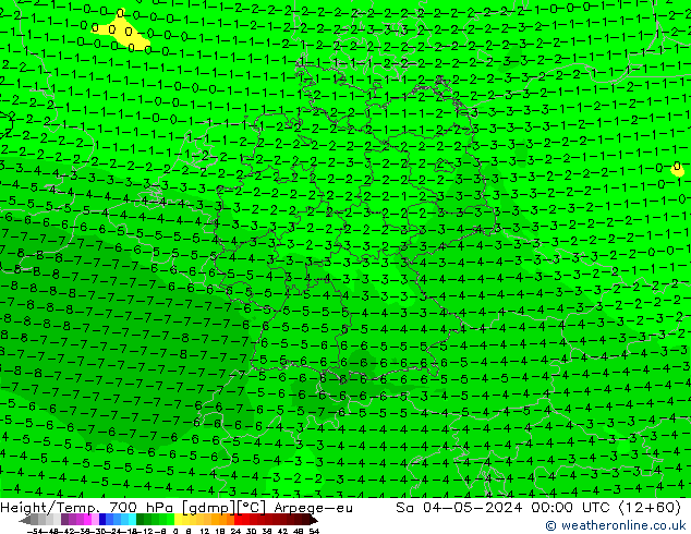 Geop./Temp. 700 hPa Arpege-eu sáb 04.05.2024 00 UTC