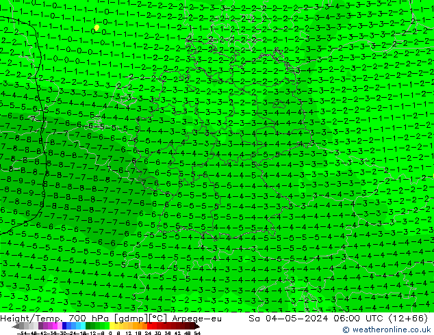 Height/Temp. 700 hPa Arpege-eu Sa 04.05.2024 06 UTC