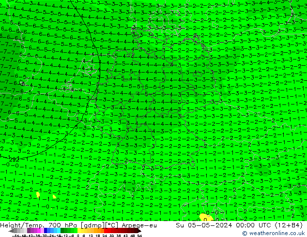 Height/Temp. 700 hPa Arpege-eu Su 05.05.2024 00 UTC