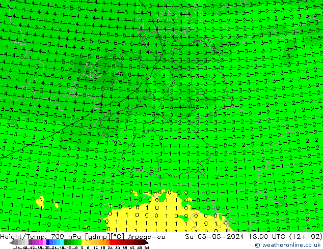 Height/Temp. 700 hPa Arpege-eu  05.05.2024 18 UTC