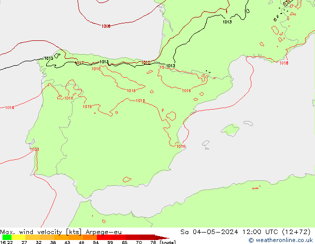 Max. wind velocity Arpege-eu Sa 04.05.2024 12 UTC