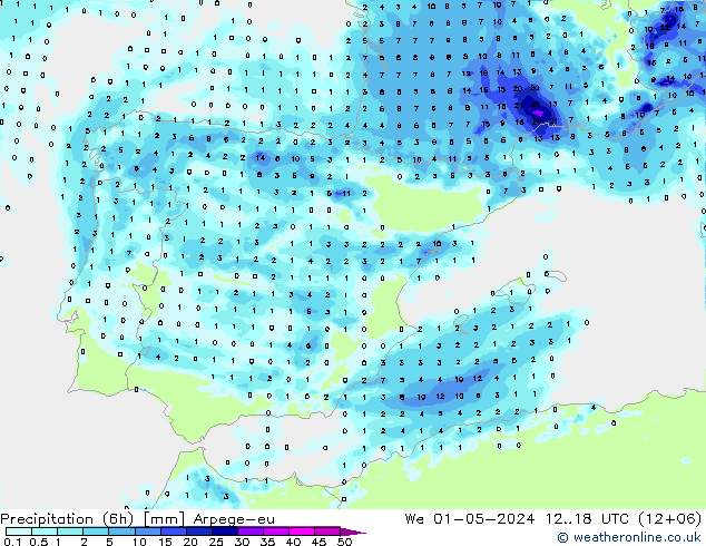 Precipitation (6h) Arpege-eu St 01.05.2024 18 UTC