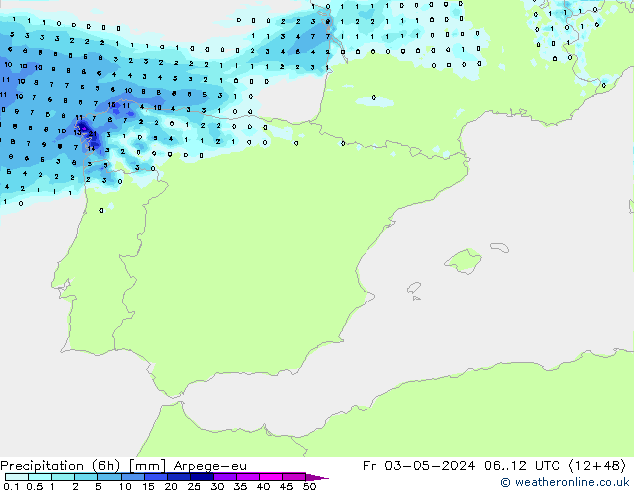 Precipitation (6h) Arpege-eu Fr 03.05.2024 12 UTC