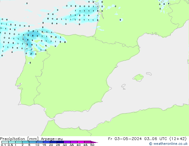 Precipitazione Arpege-eu ven 03.05.2024 06 UTC