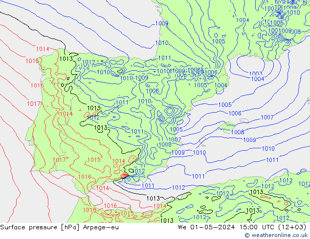 Atmosférický tlak Arpege-eu St 01.05.2024 15 UTC