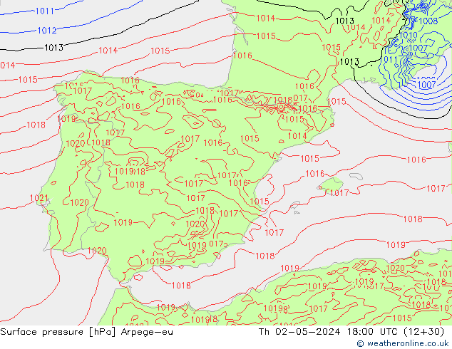 Luchtdruk (Grond) Arpege-eu do 02.05.2024 18 UTC