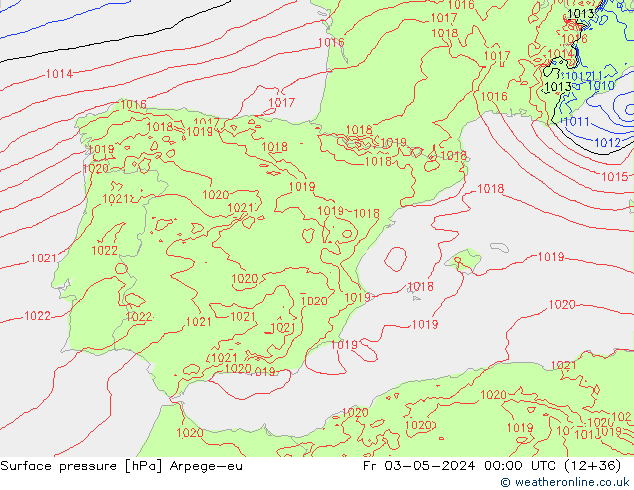 Pressione al suolo Arpege-eu ven 03.05.2024 00 UTC