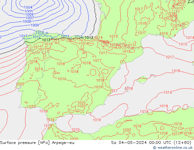 Pressione al suolo Arpege-eu sab 04.05.2024 00 UTC