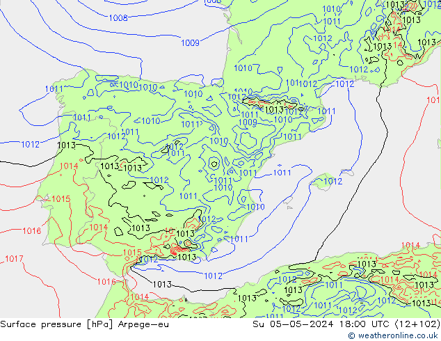 Surface pressure Arpege-eu Su 05.05.2024 18 UTC