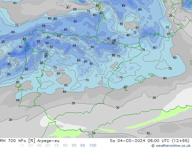 RH 700 hPa Arpege-eu sab 04.05.2024 06 UTC