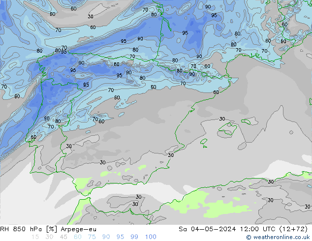 RH 850 hPa Arpege-eu Sa 04.05.2024 12 UTC