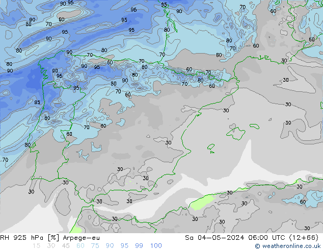 RH 925 hPa Arpege-eu sab 04.05.2024 06 UTC