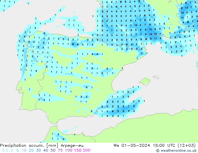 Precipitation accum. Arpege-eu We 01.05.2024 15 UTC