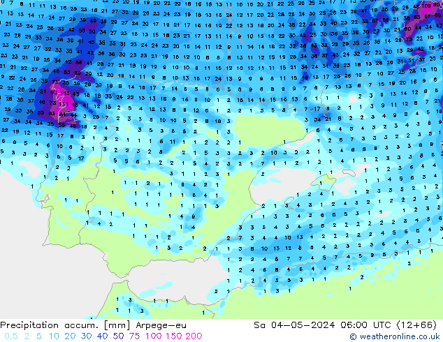 Totale neerslag Arpege-eu za 04.05.2024 06 UTC