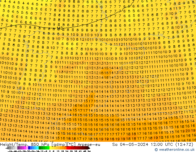 Height/Temp. 850 hPa Arpege-eu Sa 04.05.2024 12 UTC