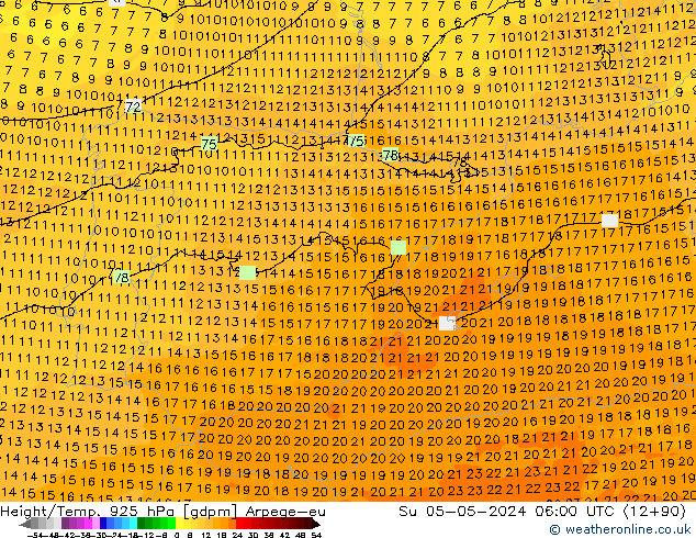 Height/Temp. 925 hPa Arpege-eu Su 05.05.2024 06 UTC