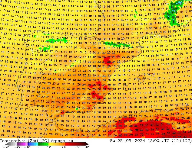 Temperature (2m) Arpege-eu Su 05.05.2024 18 UTC