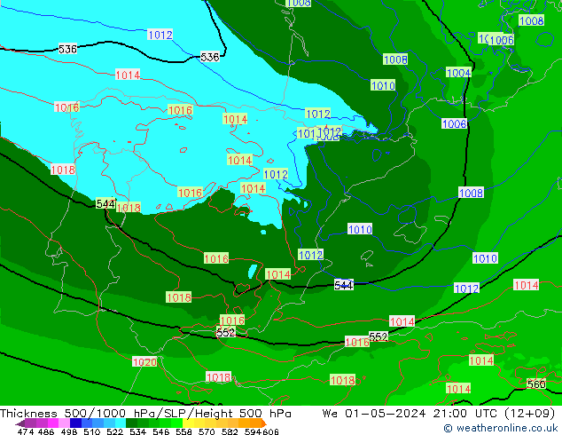 Thck 500-1000hPa Arpege-eu Qua 01.05.2024 21 UTC