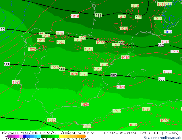 Thck 500-1000hPa Arpege-eu ven 03.05.2024 12 UTC