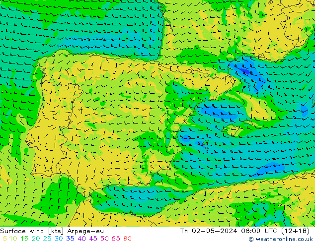 Wind 10 m Arpege-eu do 02.05.2024 06 UTC