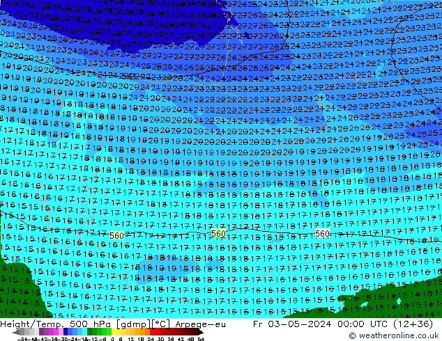 Height/Temp. 500 гПа Arpege-eu пт 03.05.2024 00 UTC