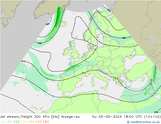 Jet stream/Height 300 hPa Arpege-eu Su 05.05.2024 18 UTC