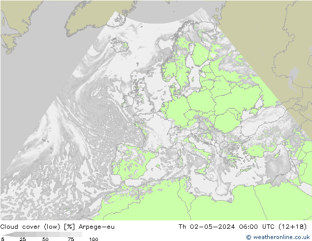 облака (низкий) Arpege-eu чт 02.05.2024 06 UTC