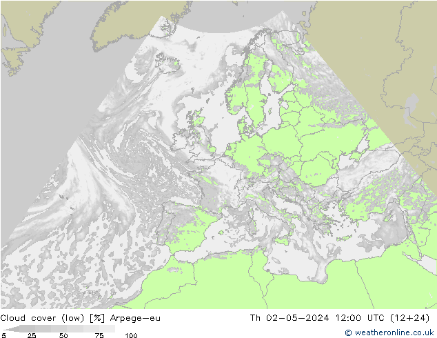 zachmurzenie (niskie) Arpege-eu czw. 02.05.2024 12 UTC