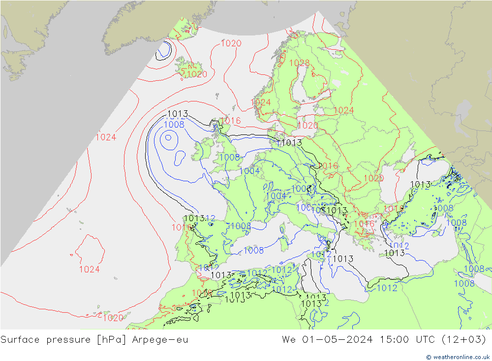 Luchtdruk (Grond) Arpege-eu wo 01.05.2024 15 UTC