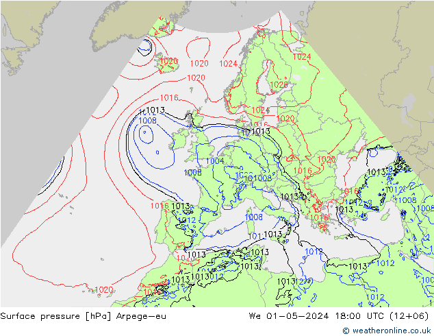 Surface pressure Arpege-eu We 01.05.2024 18 UTC