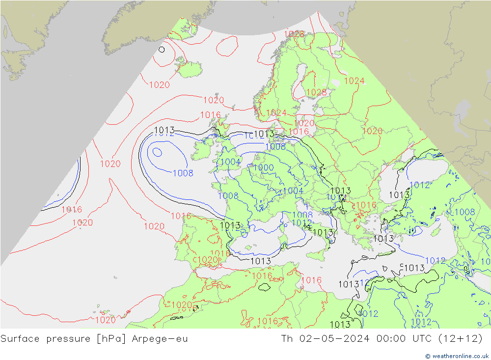 Surface pressure Arpege-eu Th 02.05.2024 00 UTC