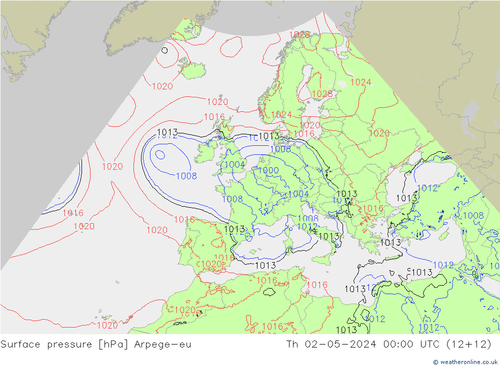 Bodendruck Arpege-eu Do 02.05.2024 00 UTC