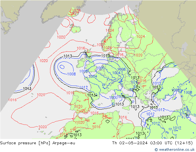 Surface pressure Arpege-eu Th 02.05.2024 03 UTC