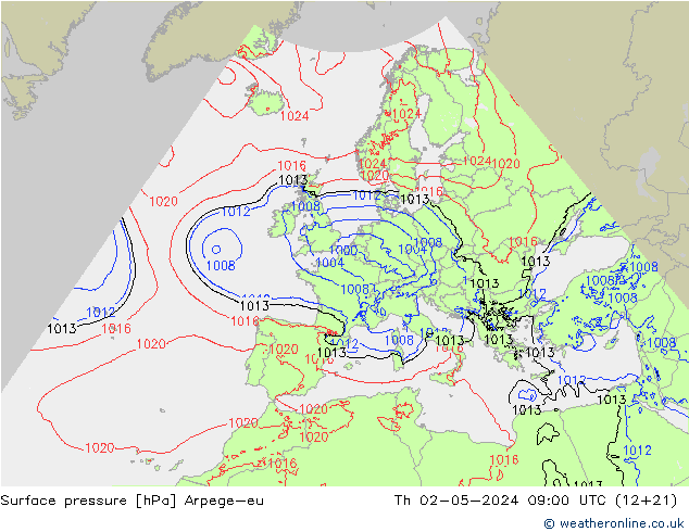 ciśnienie Arpege-eu czw. 02.05.2024 09 UTC