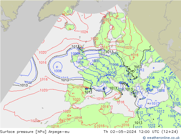 Surface pressure Arpege-eu Th 02.05.2024 12 UTC