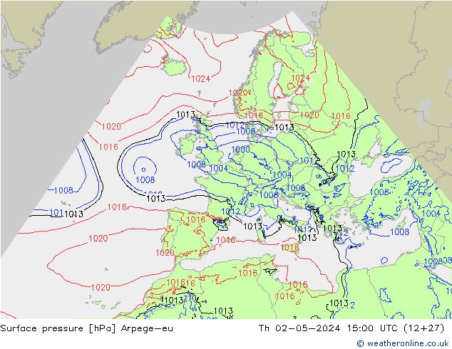 Surface pressure Arpege-eu Th 02.05.2024 15 UTC