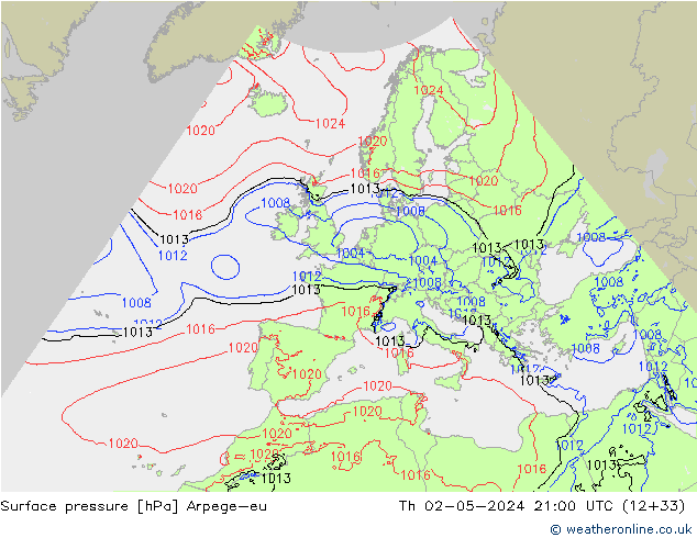 Surface pressure Arpege-eu Th 02.05.2024 21 UTC