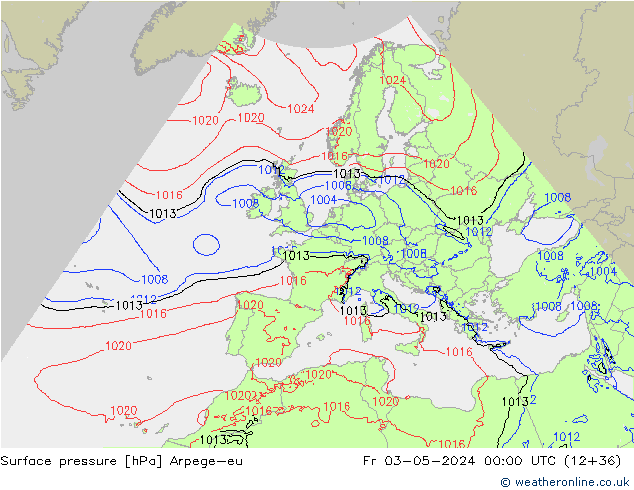 Presión superficial Arpege-eu vie 03.05.2024 00 UTC
