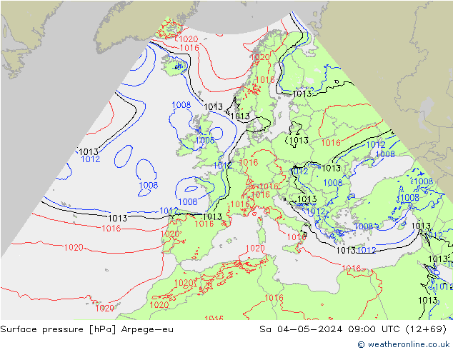 Surface pressure Arpege-eu Sa 04.05.2024 09 UTC