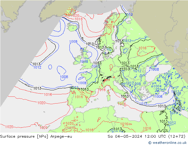 Presión superficial Arpege-eu sáb 04.05.2024 12 UTC