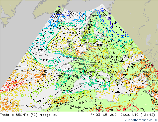 Theta-e 850hPa Arpege-eu vie 03.05.2024 06 UTC