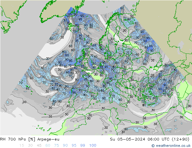 RH 700 hPa Arpege-eu dom 05.05.2024 06 UTC