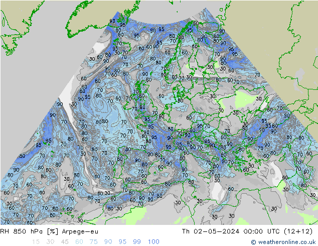 RH 850 hPa Arpege-eu Do 02.05.2024 00 UTC