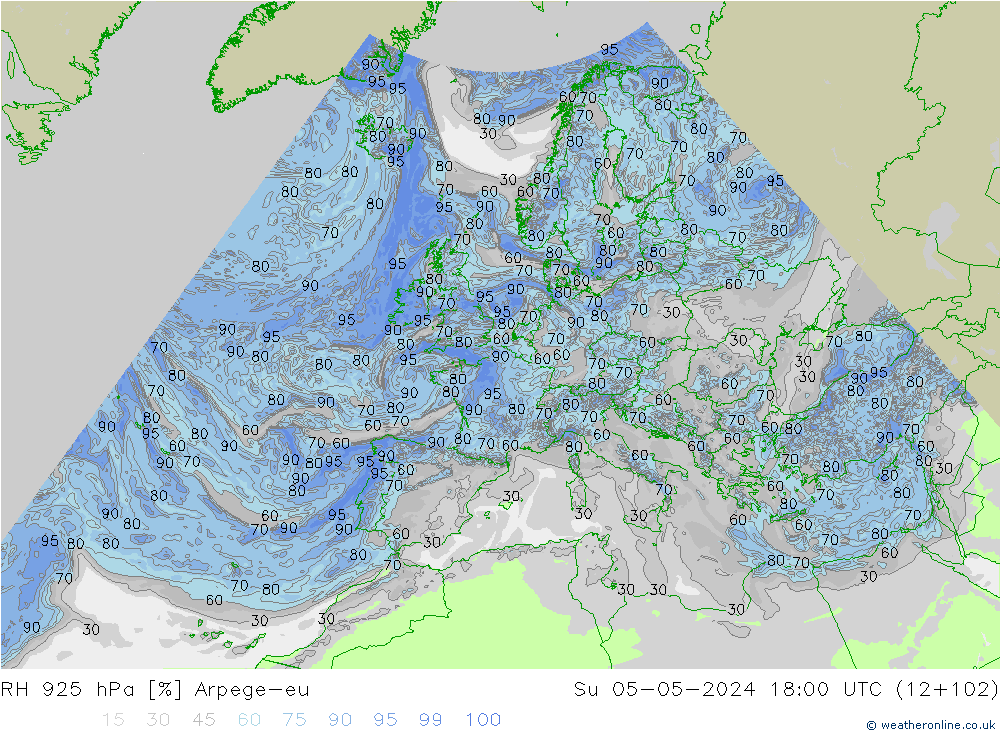 RH 925 hPa Arpege-eu Su 05.05.2024 18 UTC