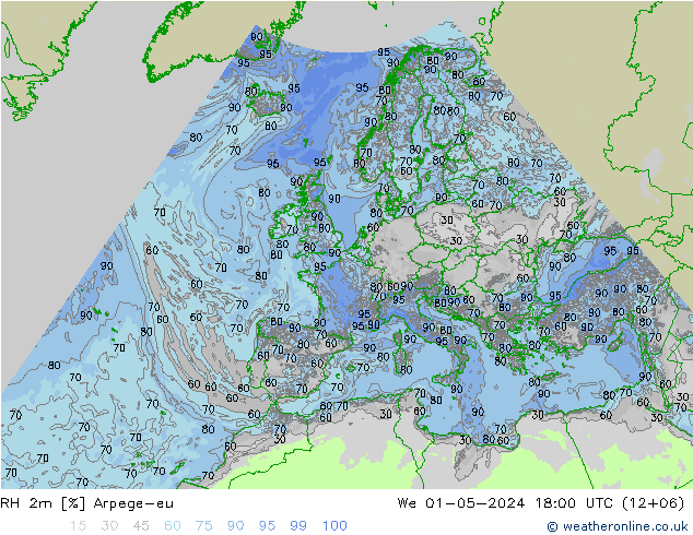 RH 2m Arpege-eu  01.05.2024 18 UTC