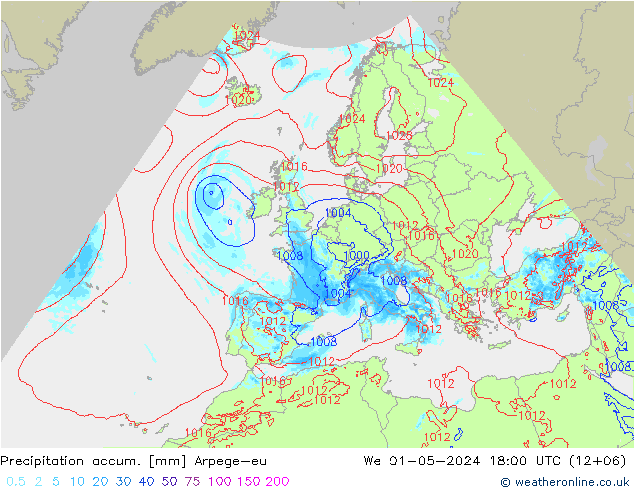 Totale neerslag Arpege-eu wo 01.05.2024 18 UTC